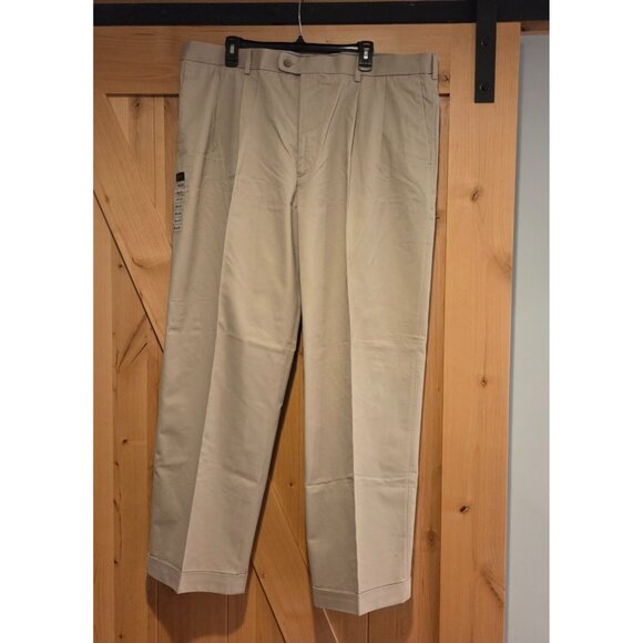 New! Axist Pants Corporate Khaki Tan Dress Pleated Men's Size 42X32 Cuffed - Picture 1 of 16